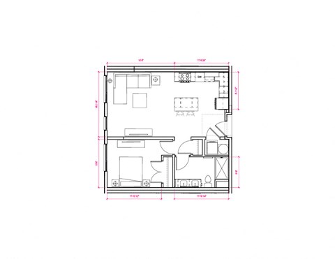 1  Bed   1  Bath   624 Sq. Ft. Barcelona IV - South A3c Floor Plan at Expo at Forest Park, Missouri
